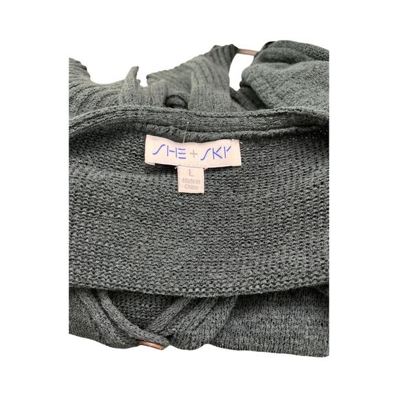 She + Sky Green Knit Henley Loose Knit Pullover Sweater Women’s Size Large - Picture 6 of 7